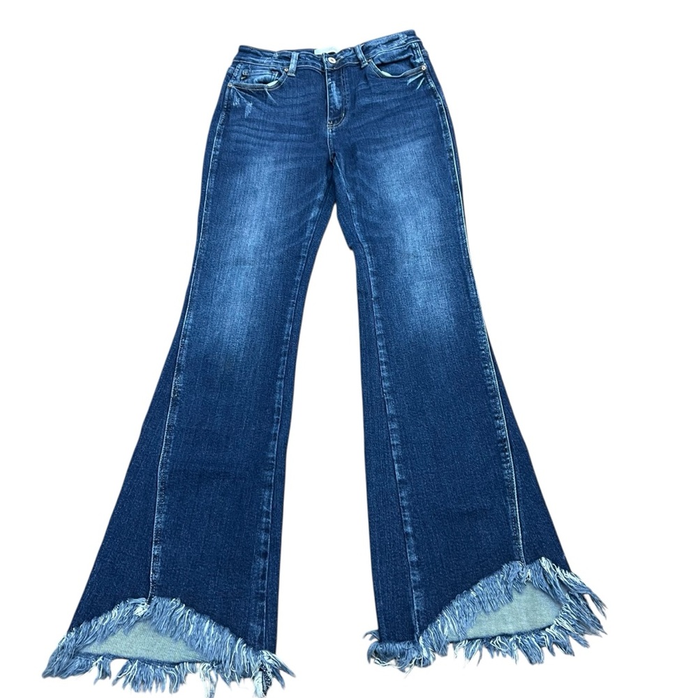 KanCan Frayed Hem High Rise Flare Blue Jeans Size 29